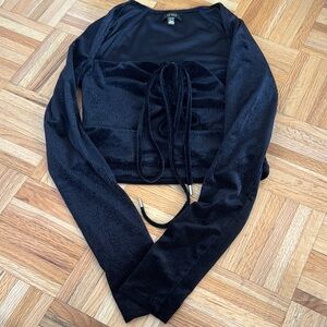 AFRM Black Long Sleeve Velvet Crop Top
